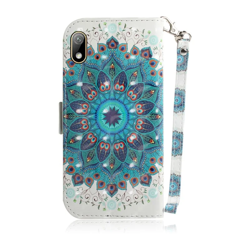 Impresión de Patrones Ligera Decoración de la Billetera de Cuero Para Huawei Y5 (2019) - Flor Azul