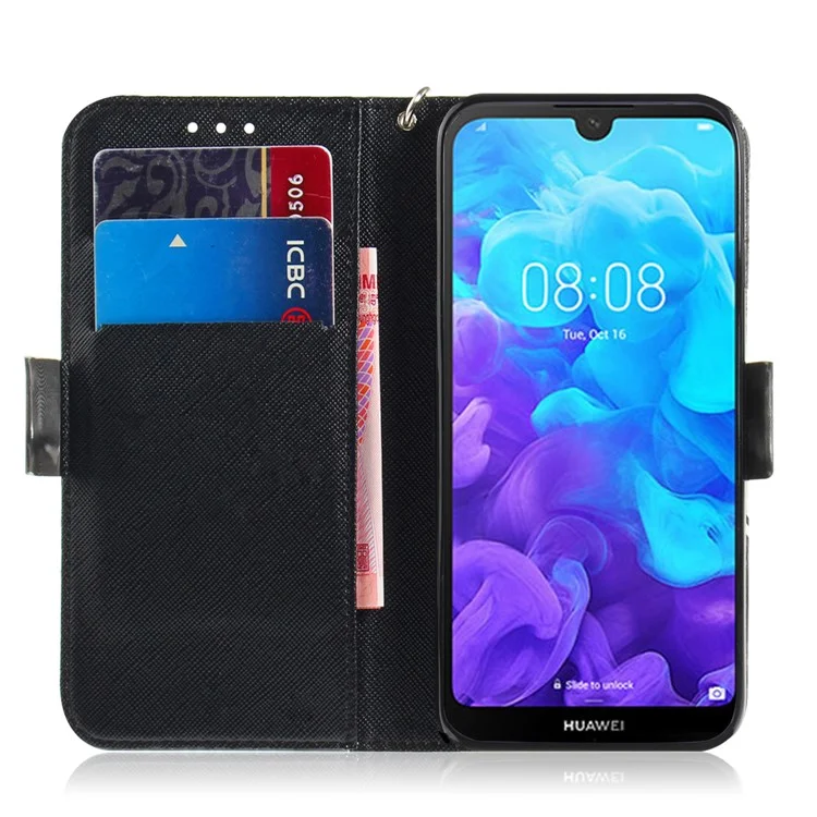 Impresión de Patrones Ligera Decoración de la Billetera de Cuero Para Huawei Y5 (2019) - Flor Azul