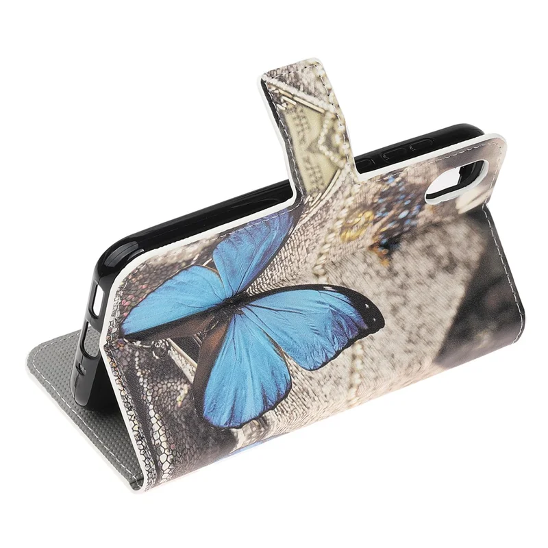 Pattern Printing PU Leather Stand Phone Cover for Huawei Y5 (2019) / Honor 8S - Blue Butterfly
