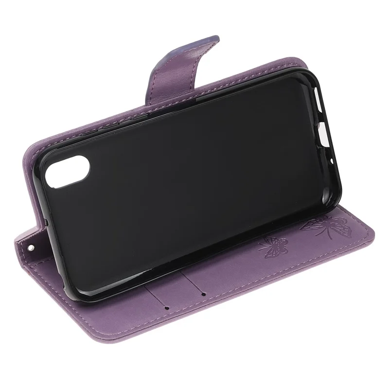 Imprint Butterfly Flowers Leather Wallet Case for Huawei Y5 (2019) / Honor 8S - Light Purple