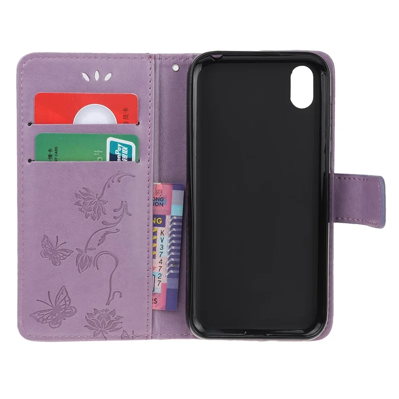 Imprint Butterfly Flowers Leather Wallet Case for Huawei Y5 (2019) / Honor 8S - Light Purple