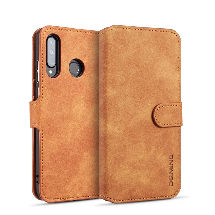 DG.MING Retro Style Leather Wallet Stand Case for Huawei P30 Lite New Edition/P30 Lite/nova 4e - Brown