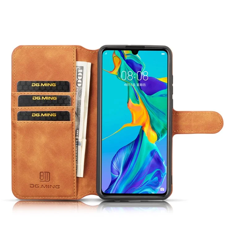 Дг. Ming Retro Style Leather Wallet Case Для Huawei P30 Lite New Edition/P30 Lite/nova 4e - Коричневый