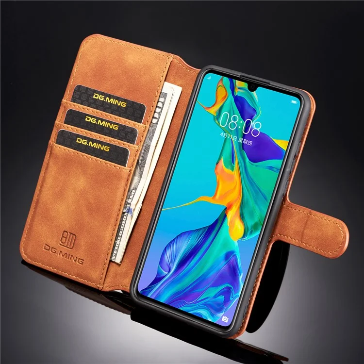 Dg. Case de Billetera de Cuero de Estilo Retro Ming Para Huawei P30 Lite New Edition/P30 Lite/nova 4e - Marrón