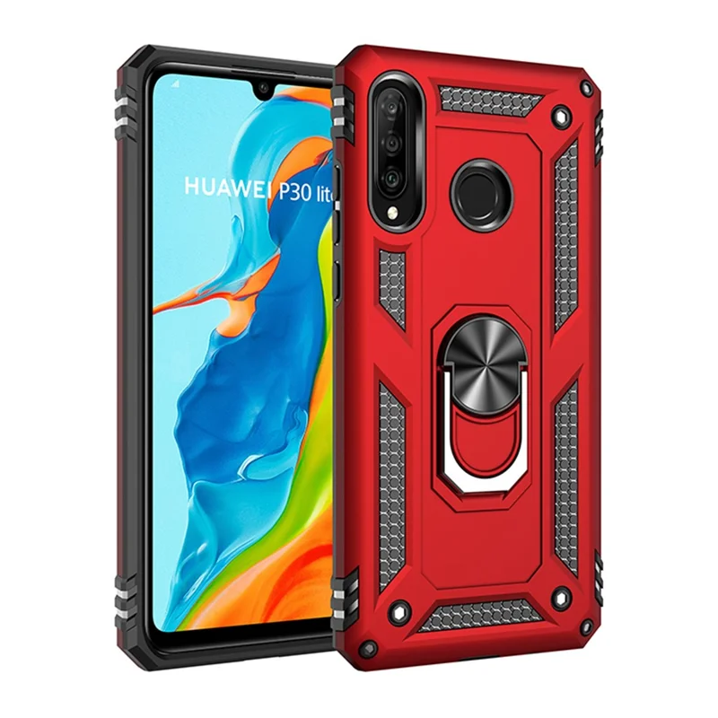 Hybrid PC TPU Kickstand Armor Phone Casing for Huawei P30 Lite / nova 4e / P30 Lite New Edition - Red