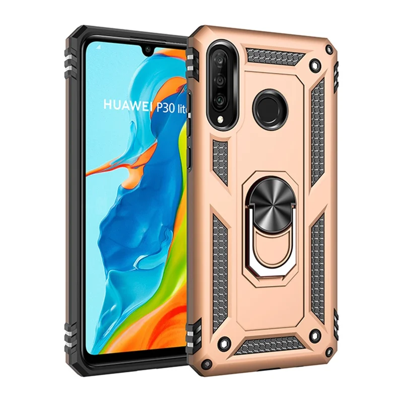Hybrid PC TPU Kickstand Armor Phone Casing for Huawei P30 Lite / nova 4e / P30 Lite New Edition - Gold