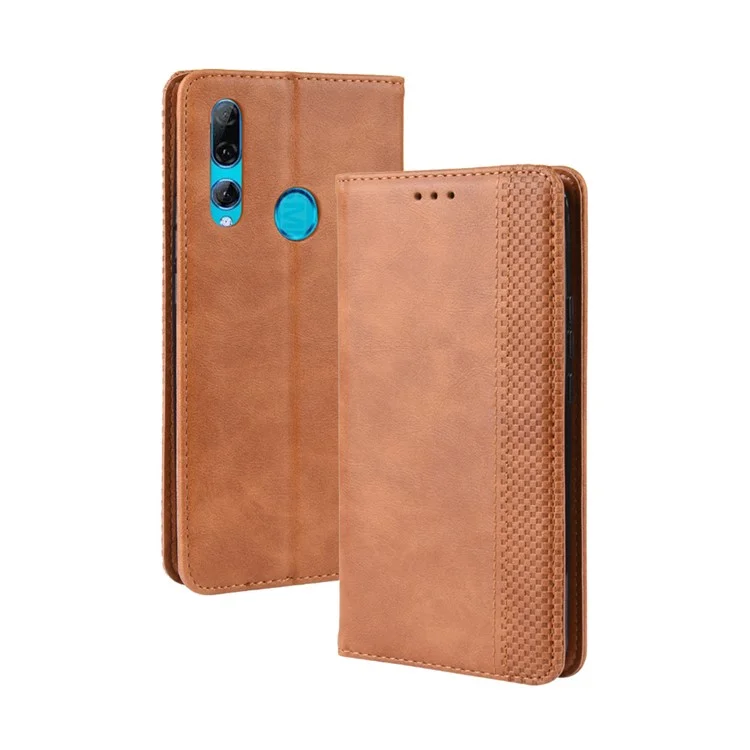 Caixa de Carteira de Couro PU de Estilo Vintage Absorvido Automaticamente Para Huawei Honor 9x (Global)/ P Smart Z / Y9 Prime 2019 /desfrute 10 Plus - Castanho