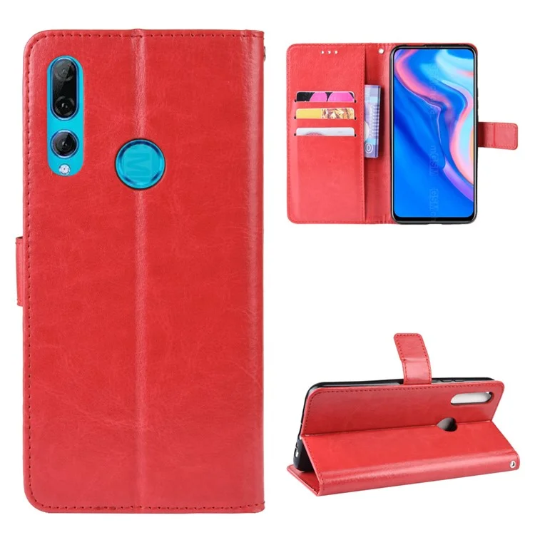 Carteira de couro de cavalo louco para Huawei Honor 9X (Global) / P Smart Z / Y9 Prime 2019 / Enjoy 10 Plus - Vermelho
