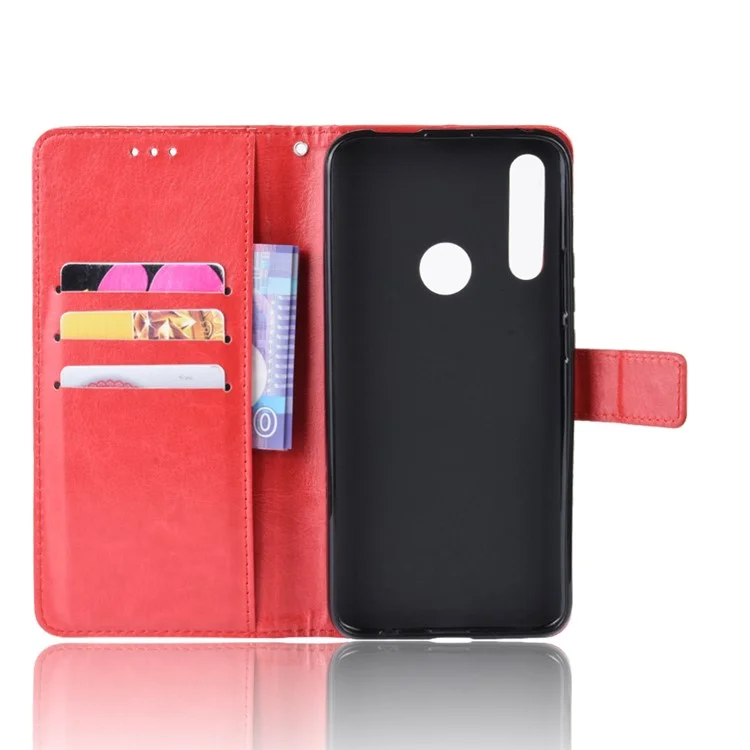 Carteira de couro de cavalo louco para Huawei Honor 9X (Global) / P Smart Z / Y9 Prime 2019 / Enjoy 10 Plus - Vermelho