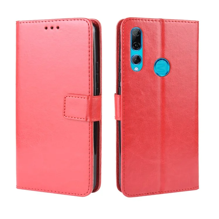 Carteira de couro de cavalo louco para Huawei Honor 9X (Global) / P Smart Z / Y9 Prime 2019 / Enjoy 10 Plus - Vermelho