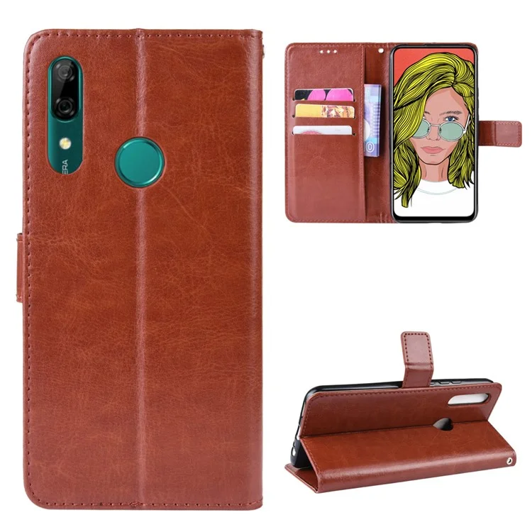 Crazy Horse Leather Wallet Case for Huawei Honor 9X (Global)/ P Smart Z / Y9 Prime 2019 - Brown