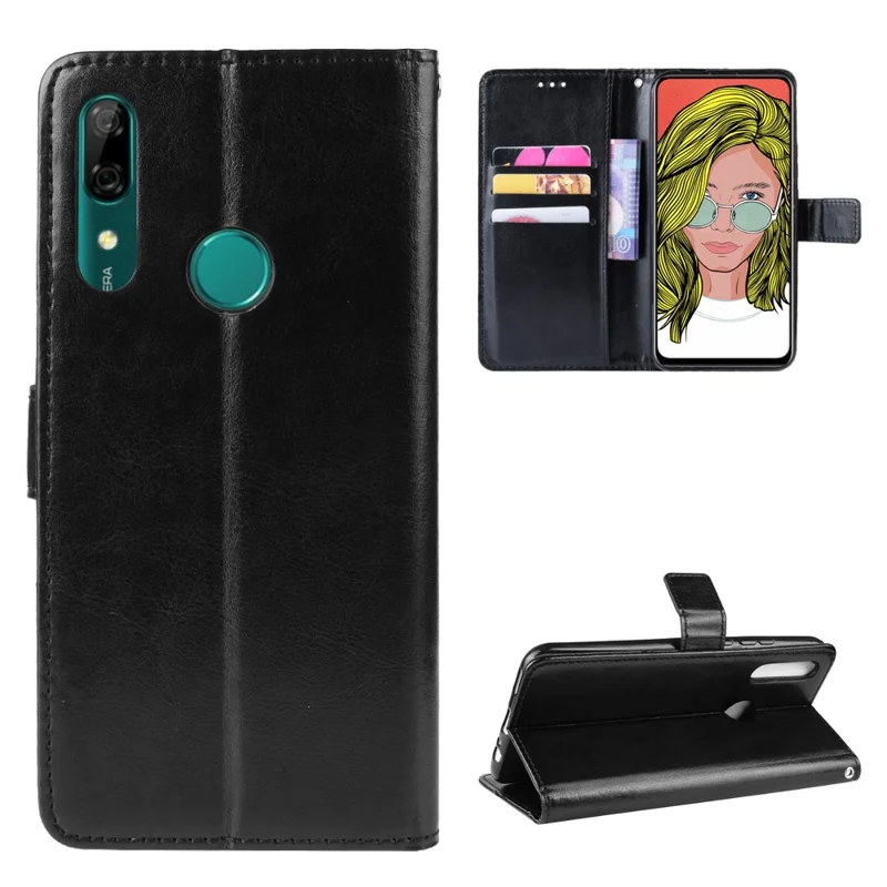Crazy Horse Leather Wallet Case for Huawei Honor 9X (Global)/ P Smart Z / Y9 Prime 2019 - Black