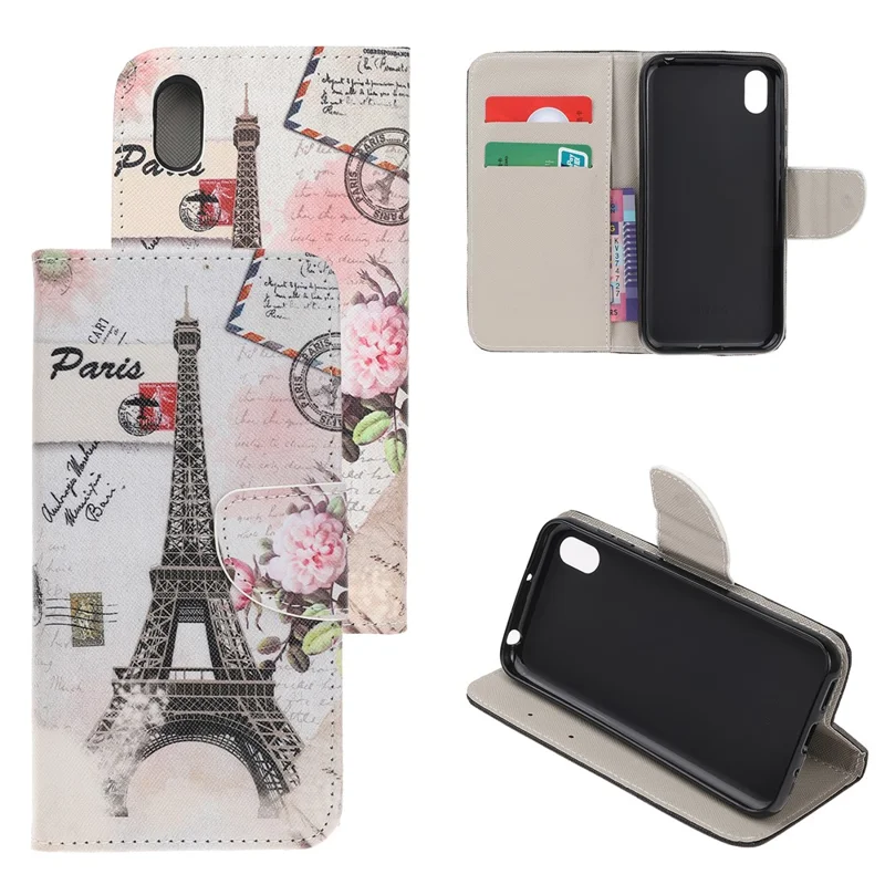 Pattern Printing Cross Texture Leather Wallet Case for Huawei Y5 (2019) - Eiffel Tower