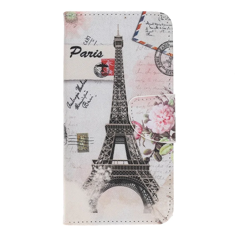 Pattern Printing Cross Texture Leather Wallet Case for Huawei Y5 (2019) - Eiffel Tower