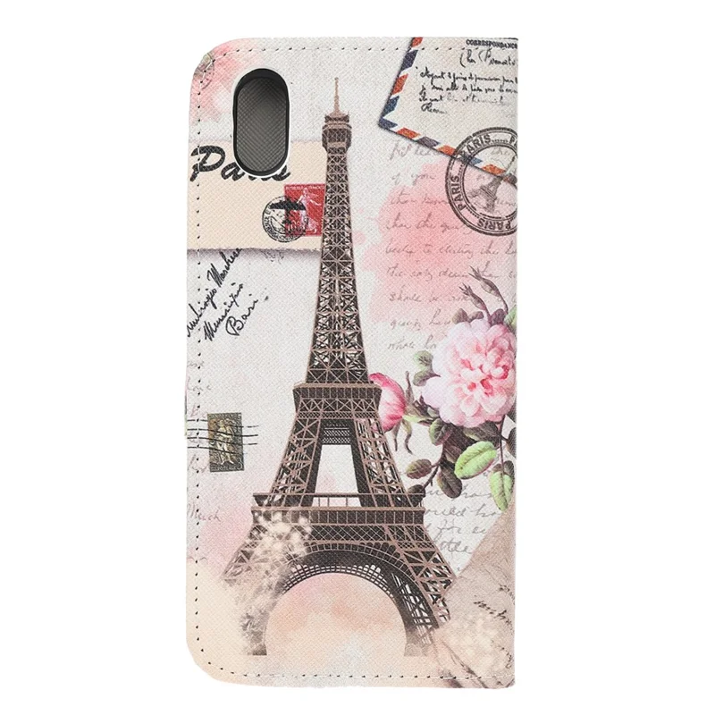 Pattern Printing Cross Texture Leather Wallet Case for Huawei Y5 (2019) - Eiffel Tower