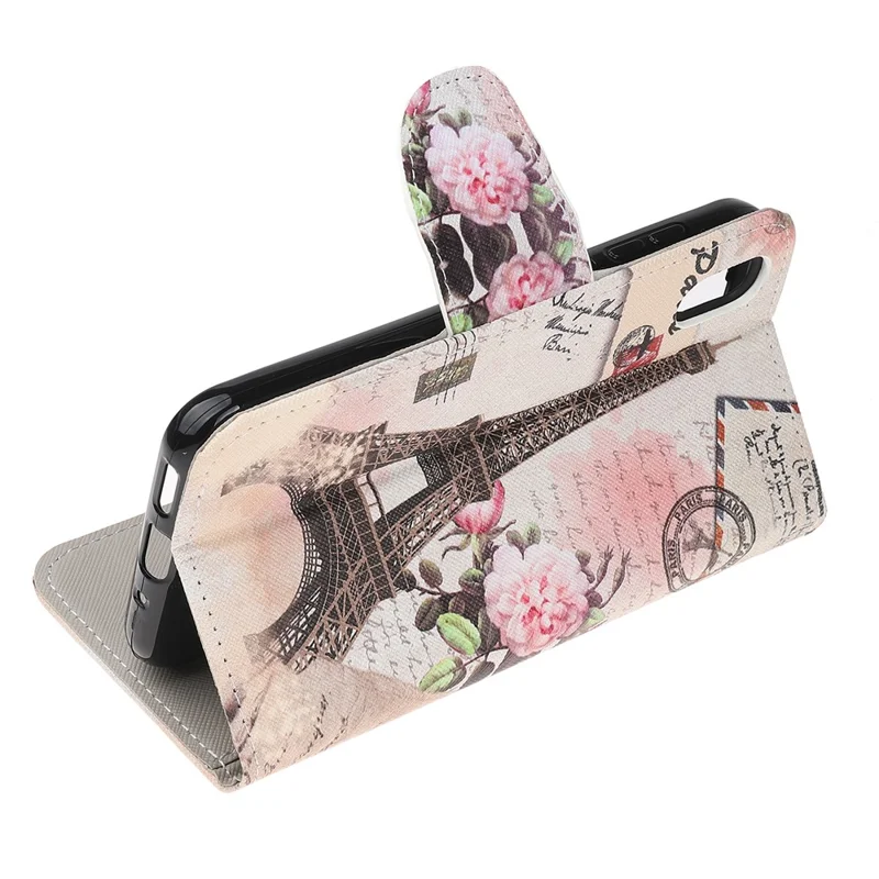 Pattern Printing Cross Texture Leather Wallet Case for Huawei Y5 (2019) - Eiffel Tower