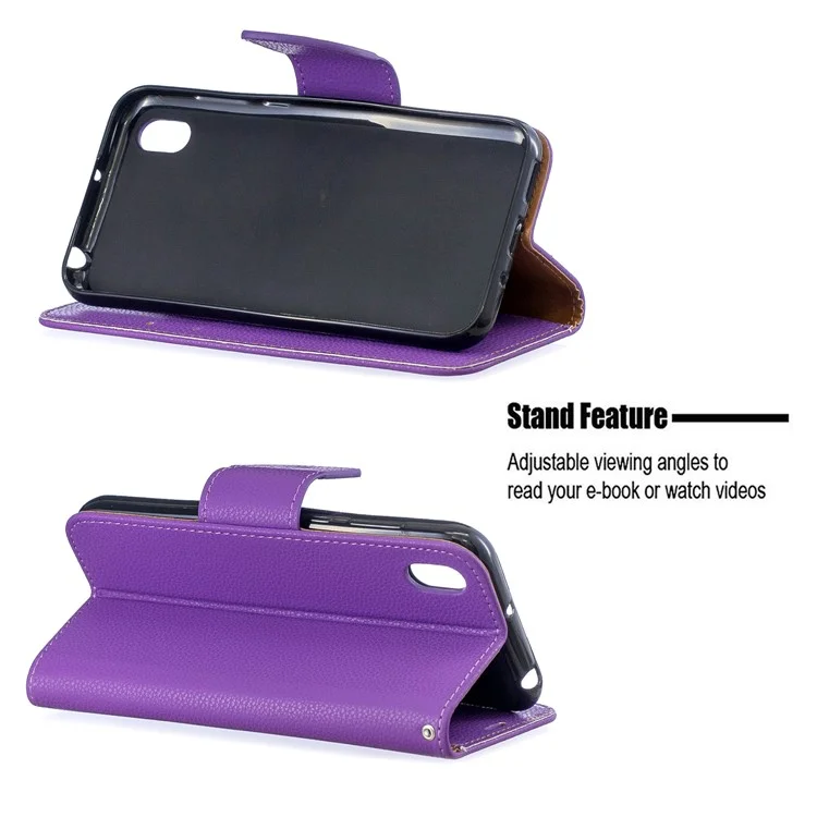 Litchi Skin Leather Cartet Case Para Huawei Y5 (2019) / Honra 8s - Roxo