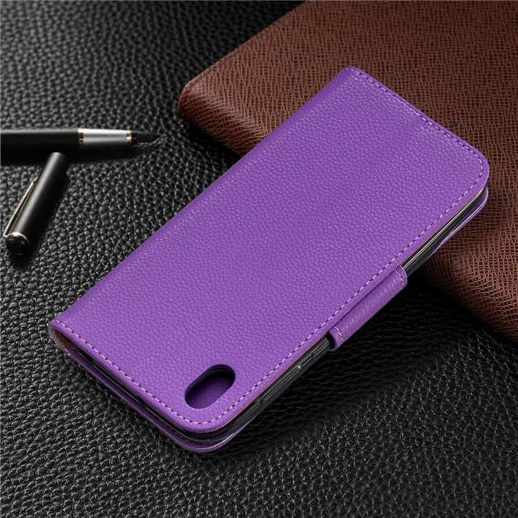 Litchi Skin Leather Willet Case Para Huawei Y5 (2019) / Honor 8s - Violeta