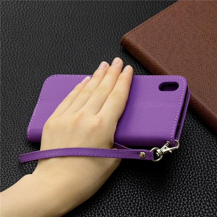 Litchi Skin Leather Cartet Case Para Huawei Y5 (2019) / Honra 8s - Roxo