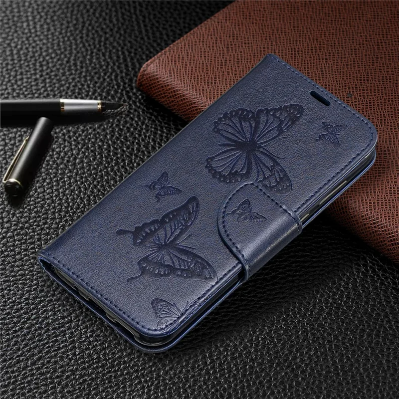 Imprint Butterfly Leather Wallet Case for Huawei Y5 (2019) / Honor 8S - Blue