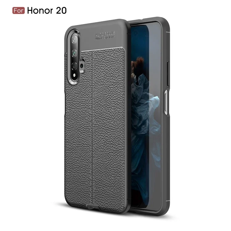 Litchi Texture TPU Case de Telefone Para Huawei Honor 20S (para a China) / Honra 20 / Nova 5t - Preto