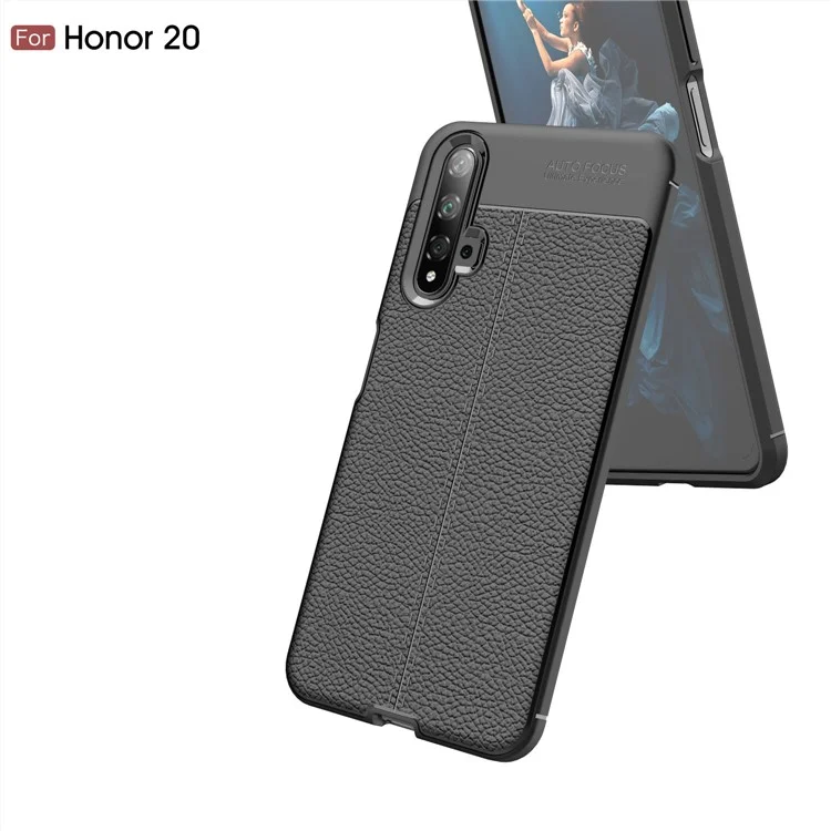 Litchi Texture TPU Case de Telefone Para Huawei Honor 20S (para a China) / Honra 20 / Nova 5t - Preto