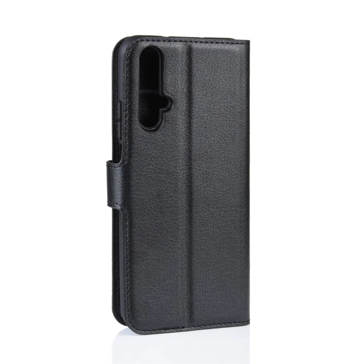 Litchi Skin Leather Wallet Stand Case for Huawei Honor 20S / Honor 20 - Black