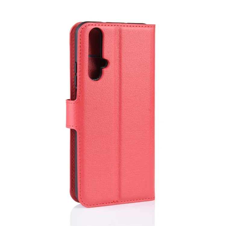 Litchi Skin Leather Wallet Stand Case for Huawei Honor 20S / Honor 20 - Red