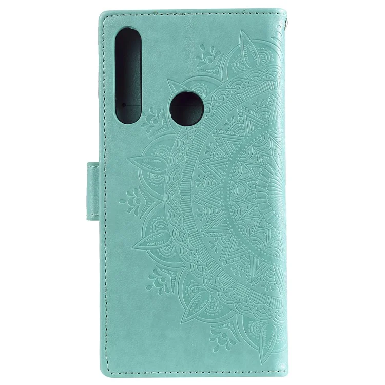 Imprint Flower Leather Wallet Case for Huawei Honor 9X (Global)/P Smart Z / Y9 Prime 2019/ Enjoy 10 Plus - Cyan