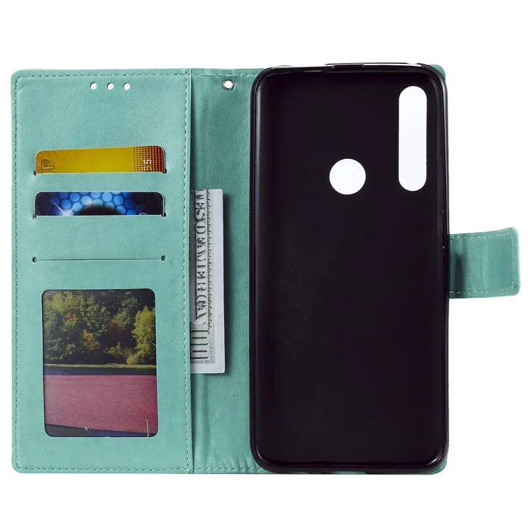 Imprint Flower Leather Wallet Case for Huawei Honor 9X (Global)/P Smart Z / Y9 Prime 2019/ Enjoy 10 Plus - Cyan