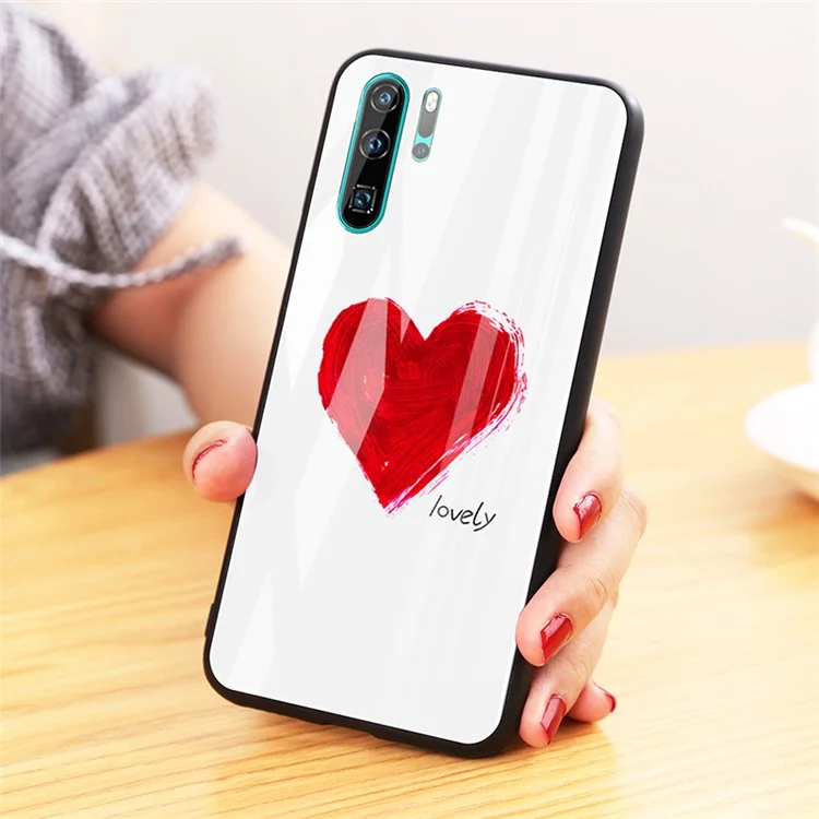 Caso de teléfono híbrido con impresión de patrón de vidrio trasero 9H + borde de TPU suave para Huawei P30 Pro - Lovely