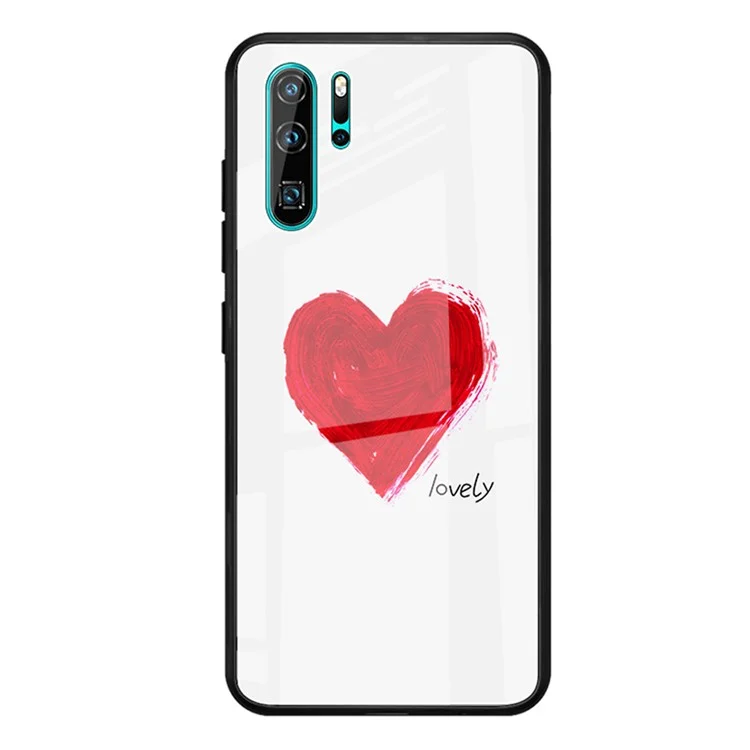 Caso de teléfono híbrido con impresión de patrón de vidrio trasero 9H + borde de TPU suave para Huawei P30 Pro - Lovely