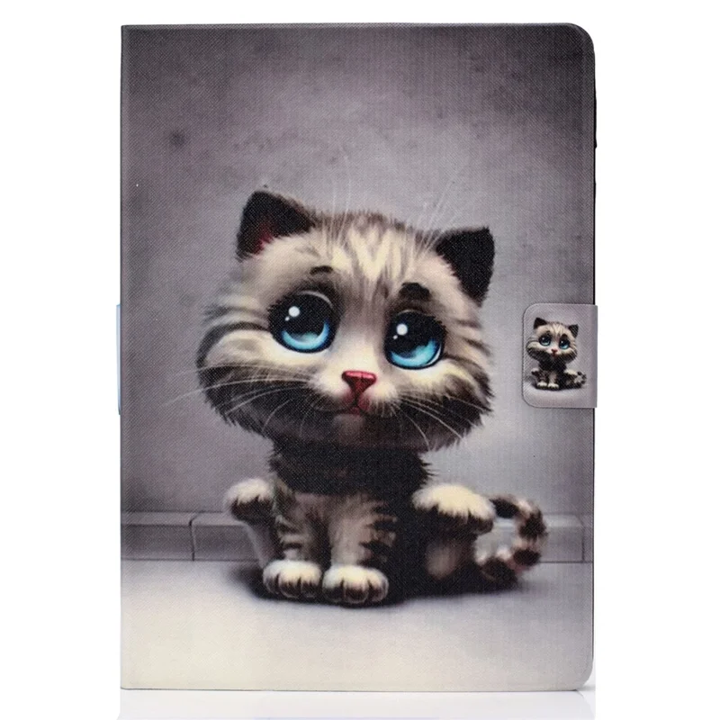 Shock-proof Pattern Printing Card Slot PU Leather Tablet Casing for Huawei MediaPad T5 10 - Cat with Blue Eyes