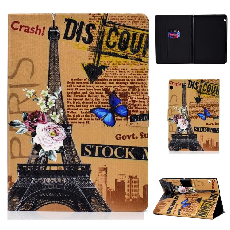 Shock-proof Pattern Printing Card Slot Stand PU Leather Tablet Case for Huawei MediaPad T3 10 - Eiffel Tower