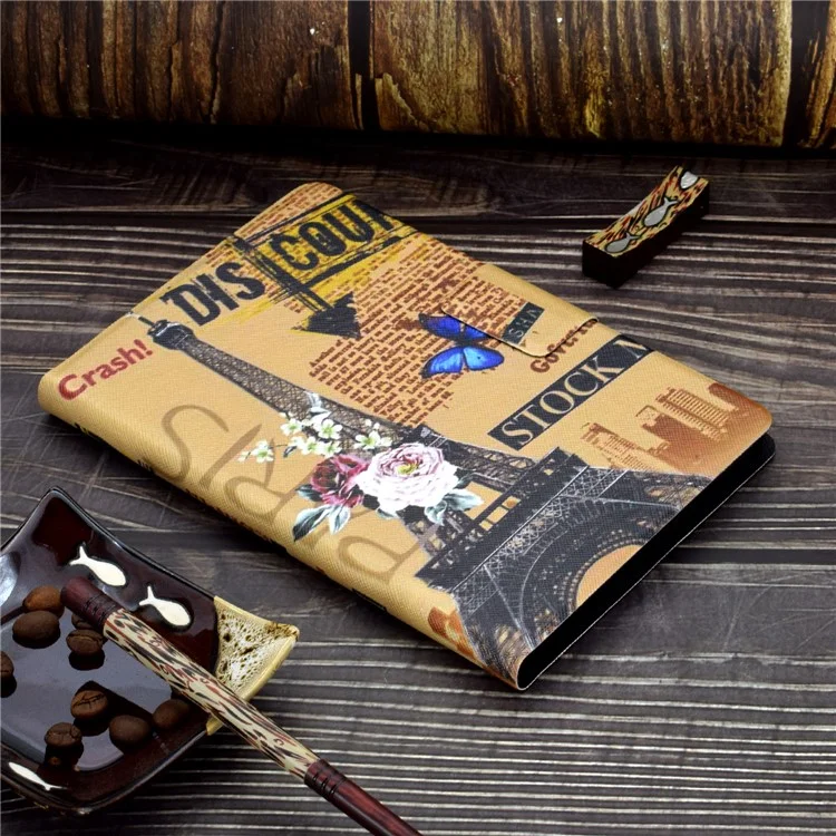 Shock-proof Pattern Printing Card Slot Stand PU Leather Tablet Case for Huawei MediaPad T3 10 - Eiffel Tower