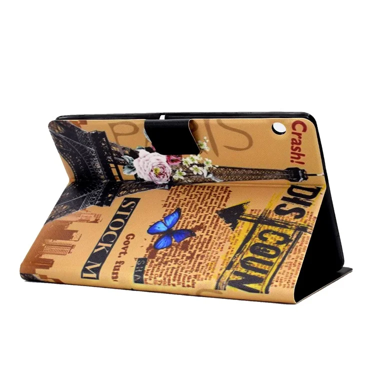 Shock-proof Pattern Printing Card Slot Stand PU Leather Tablet Case for Huawei MediaPad T3 10 - Eiffel Tower