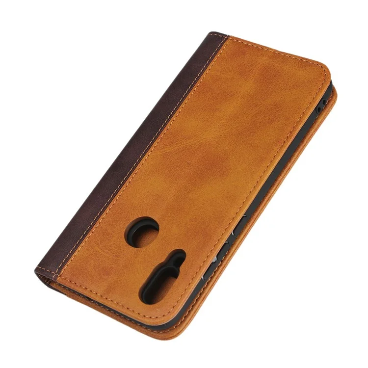 Bi-color Magnetic Stand Leather Wallet Phone Cover for Huawei P Smart (2019) / Nova Lite 3 (Japan) - Brown