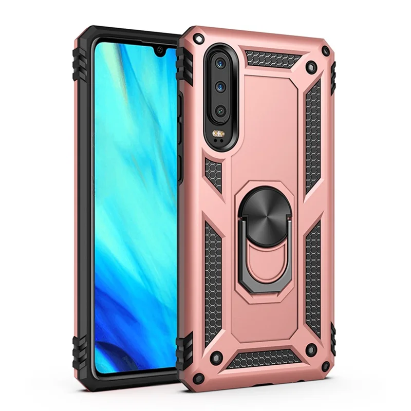 TPU+PC+Metal Kickstand Armor Phone Cover for Huawei P30 - Rose Gold