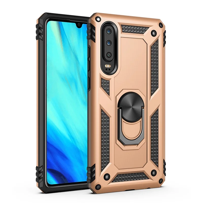 TPU+PC+Metal Kickstand Armor Phone Cover for Huawei P30 - Gold