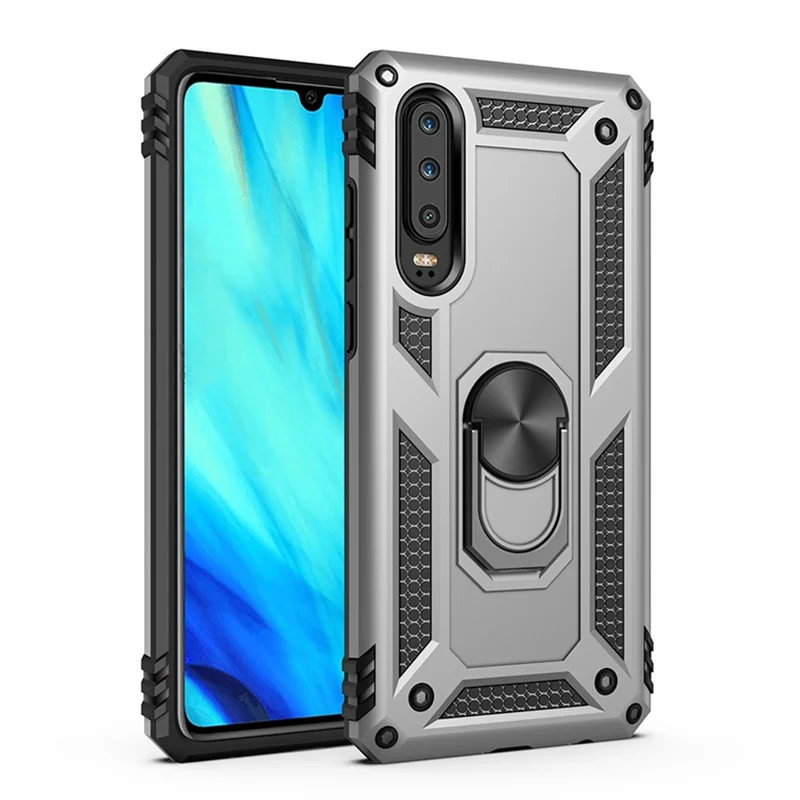 TPU+PC+Metal Kickstand Armor Phone Cover for Huawei P30 - Silver