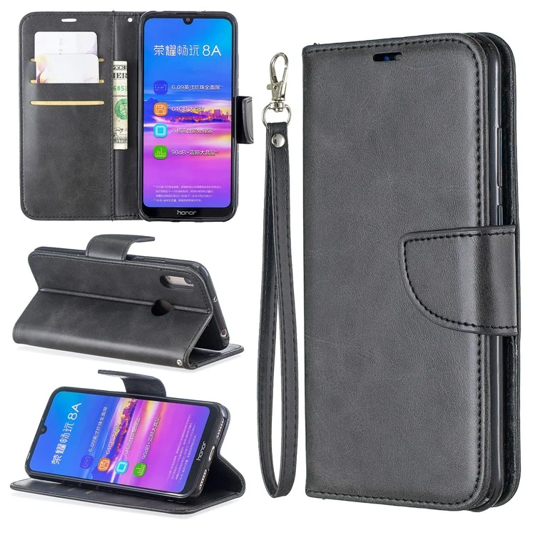 PU Leder Telefonhülle Für Huawei Y6 (2019, Mit Fingerabdrucksensor)/y6 Prime (2019)/Honor 8a - Dunkelgrau
