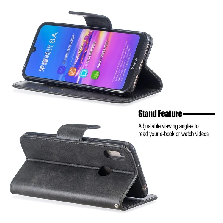 PU Leder Telefonhülle Für Huawei Y6 (2019, Mit Fingerabdrucksensor)/y6 Prime (2019)/Honor 8a - Dunkelgrau