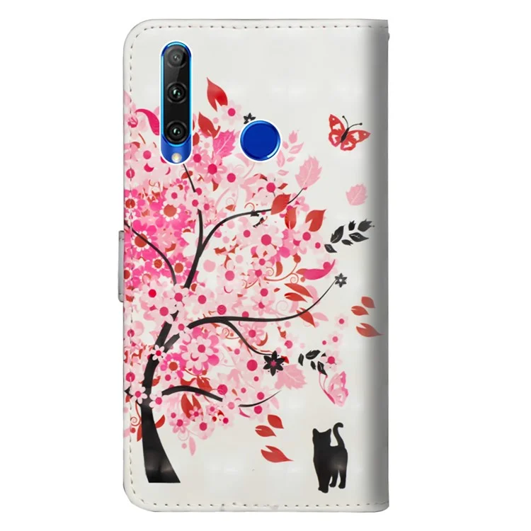 Printing Style Leather Wallet Phone Cover for Huawei Honor 20 Lite / Honor 20i - Cat and Flowered Tree