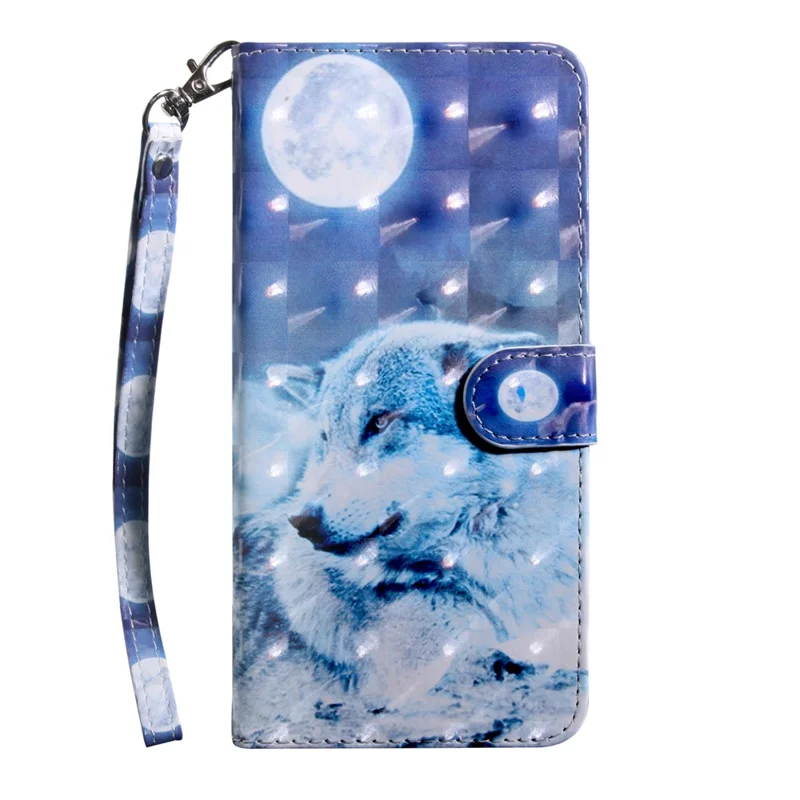 Pattern Printing Light Spot Decor Leather Wallet Phone Cover for Huawei Honor 20 Lite - White Wolf