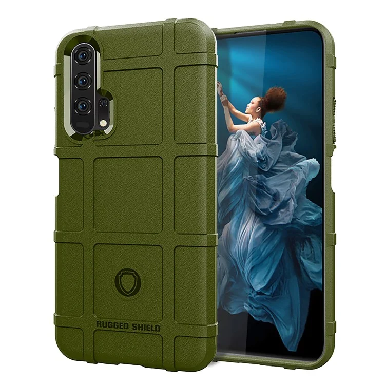 Rugged Square Grid Texture Anti-shock TPU Phone Case for Huawei Honor 20 / Honor 20S - Green