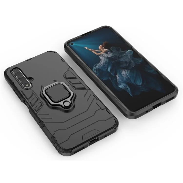 Armor de Kickstand de Anillo Rotativo PC TPU TPU Hybrid Telephip For Huawei Honor 20/Honor 20s - Negro