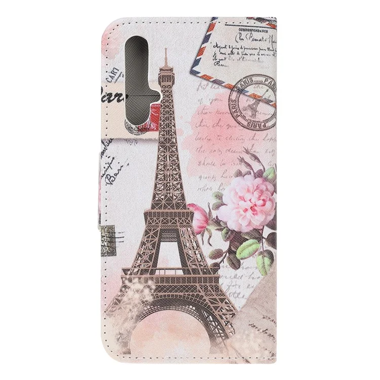 Patrón De Textura Cruzada Impresión Flip Leather Wallet Stand Phone Cover Para Huawei Honor 20 / Honor 20s - Torre Eiffel De París