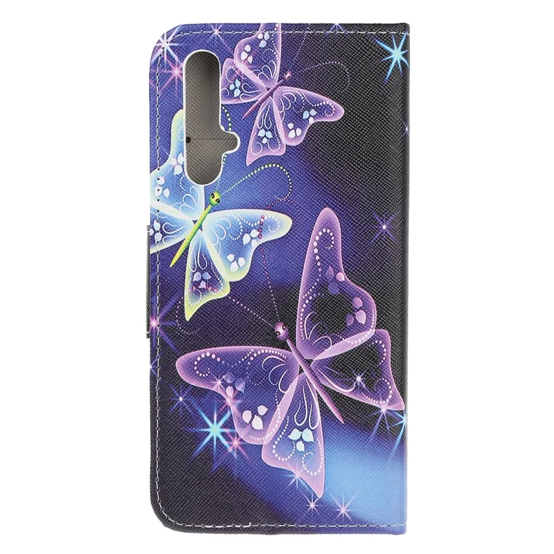 Cross Texture Pattern Printing Flip Leather Wallet Stand Phone Cover for Huawei Honor 20/Honor 20s - Purple Butterflies