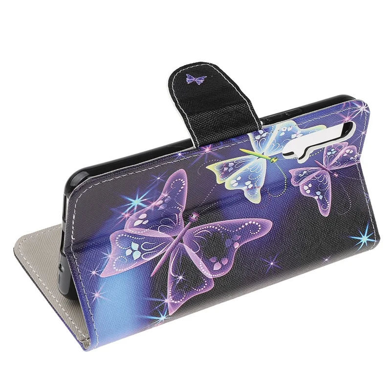 Cross Texture Pattern Printing Flip Leather Wallet Stand Phone Cover for Huawei Honor 20/Honor 20s - Purple Butterflies