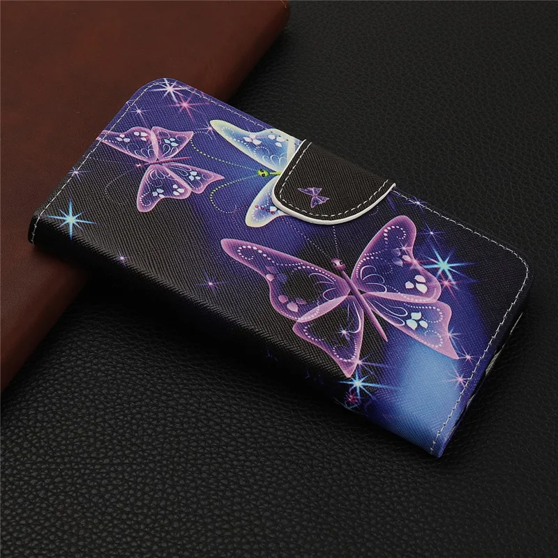 Cross Texture Pattern Printing Flip Leather Wallet Stand Phone Cover for Huawei Honor 20/Honor 20s - Purple Butterflies